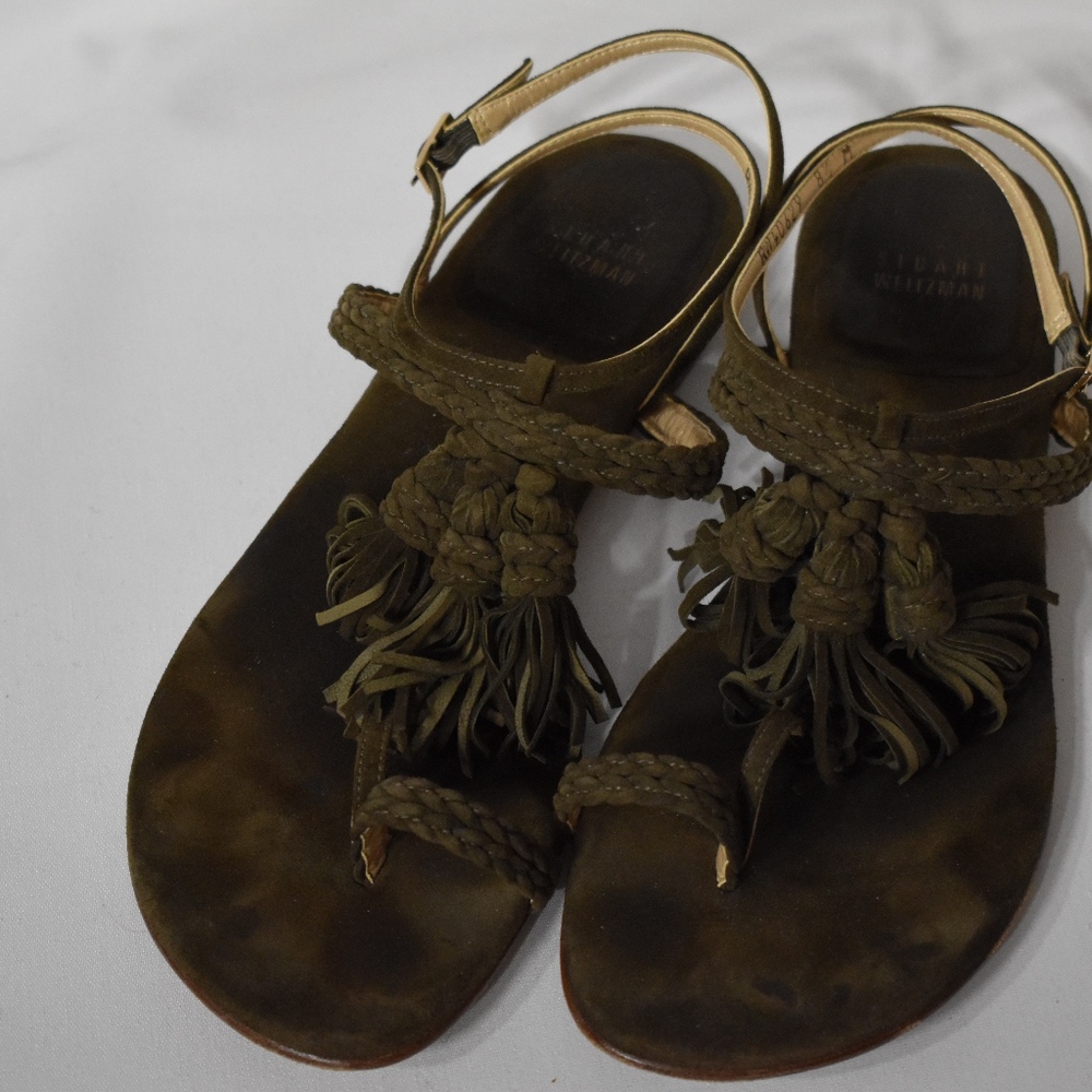 Olive green suede Stuart Weitzman sandals